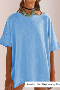 Willluxe® Oversized Drapey Crewneck Tunic T-Shirt with Side Slits