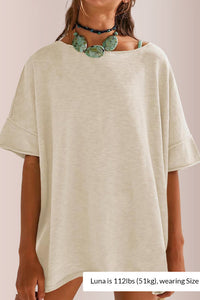 Willluxe® Oversized Drapey Crewneck Tunic T-Shirt with Side Slits