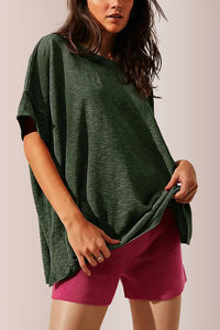Willluxe® Oversized Drapey Crewneck Tunic T-Shirt with Side Slits