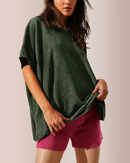 WILLLUXE® Oversized Drapey Crewneck Tunic T-Shirt with Side Slits