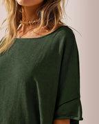 Willluxe® Oversized Drapey Crewneck Tunic T-Shirt with Side Slits