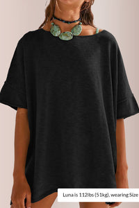Willluxe® Oversized Drapey Crewneck Tunic T-Shirt with Side Slits