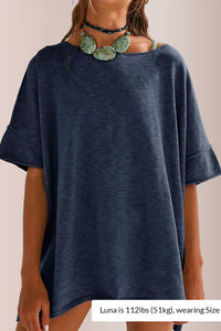 Willluxe® Oversized Drapey Crewneck Tunic T-Shirt with Side Slits