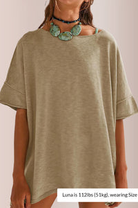 Willluxe® Oversized Drapey Crewneck Tunic T-Shirt with Side Slits