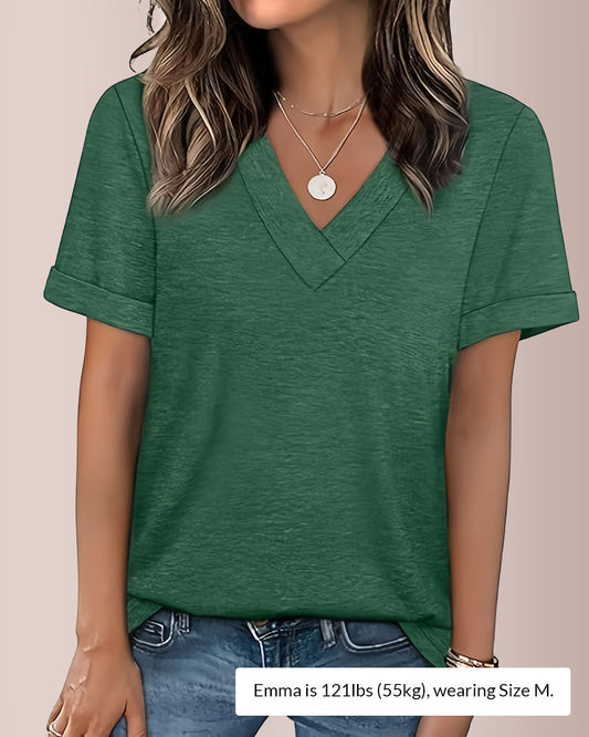 WILLLUXE® The Essential V-Neck Relaxed Fit Short Sleeve Top