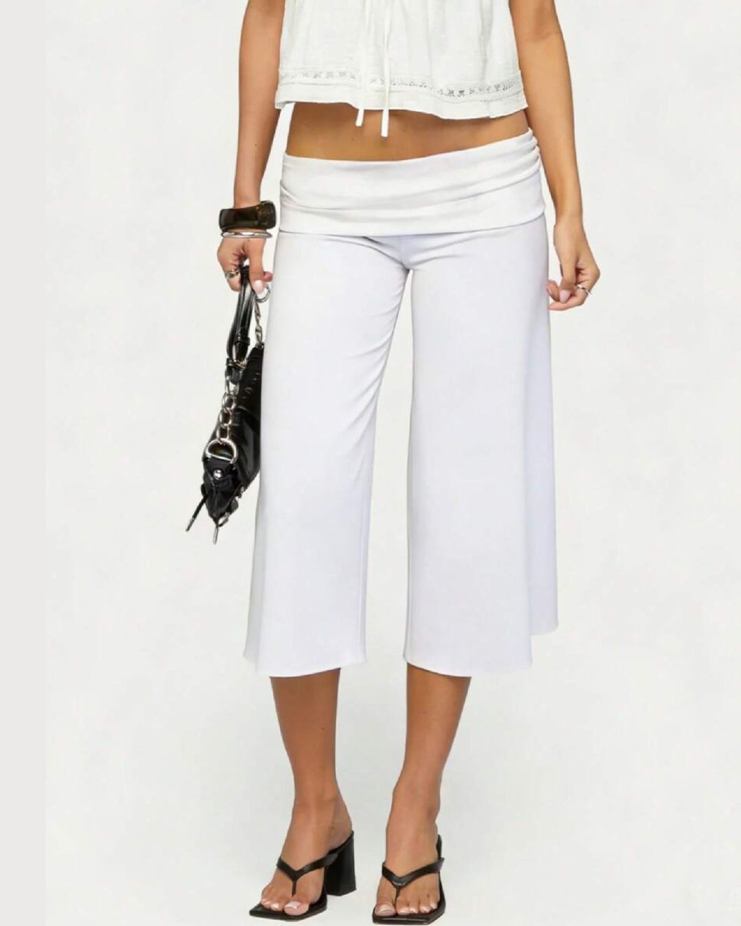 Willluxe® Fold-Over Waist Wide Leg Capris