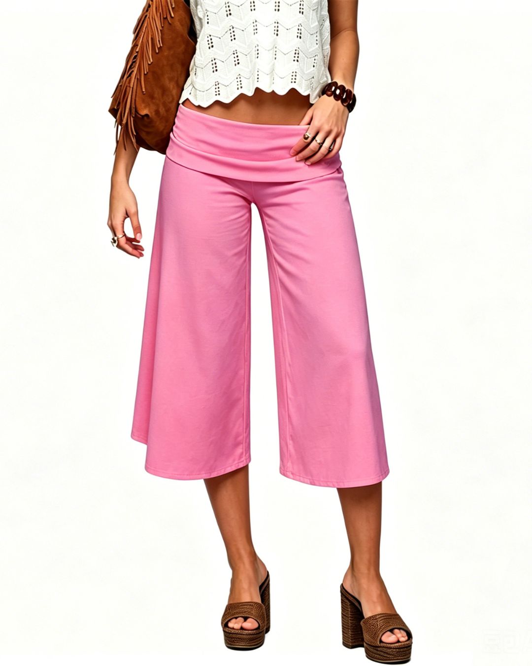 Willluxe® Fold-Over Waist Wide Leg Capris