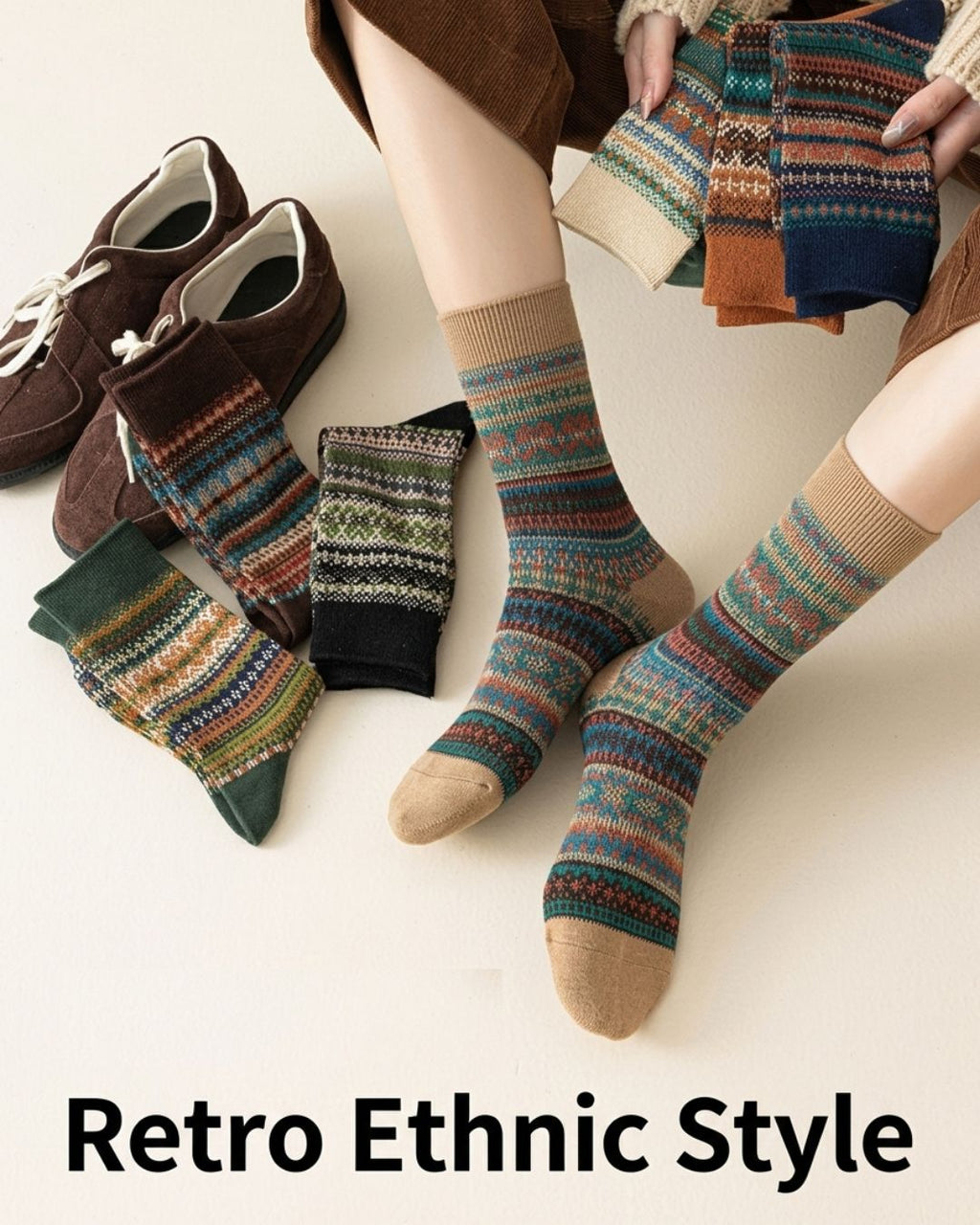 Willluxe® Soft Warm Retro Tribal Color Block Socks