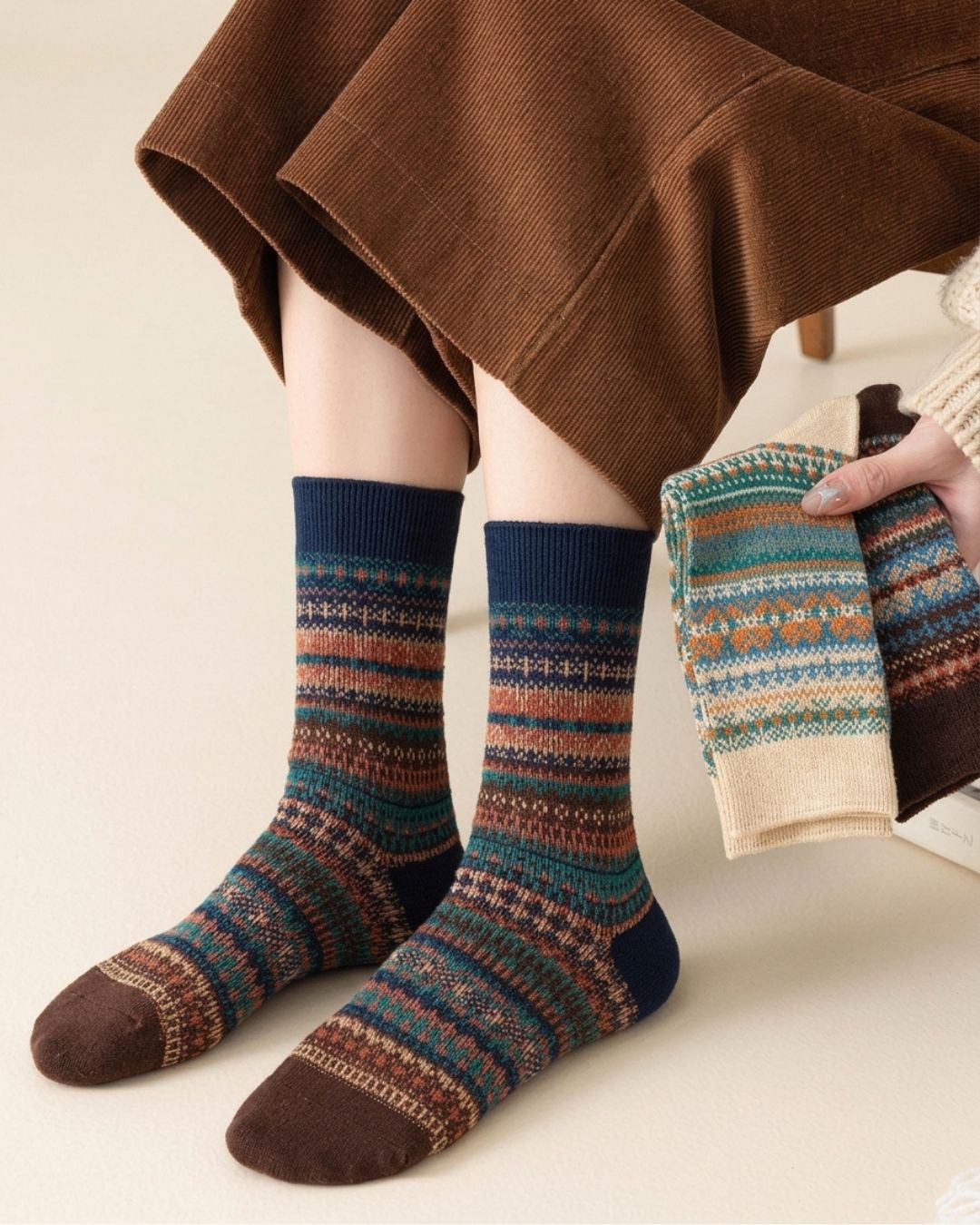 Willluxe® Soft Warm Retro Tribal Color Block Socks