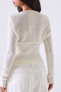 Willluxe® Lace Trim Deep V-Neck Button-Up Knit Sweater