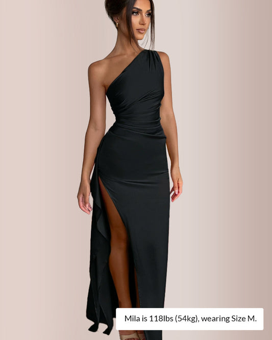 WILLLUXE® One Shoulder Satin High Split Maxi Dress
