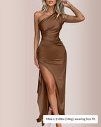Willluxe® One Shoulder Satin High Split Maxi Dress