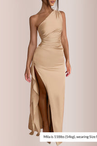 Willluxe® One Shoulder Satin High Split Maxi Dress