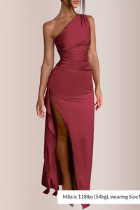 Willluxe® One Shoulder Satin High Split Maxi Dress