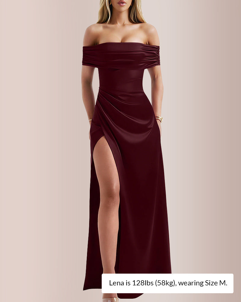 Off Shoulder High Split Bodycon Maxi Dress