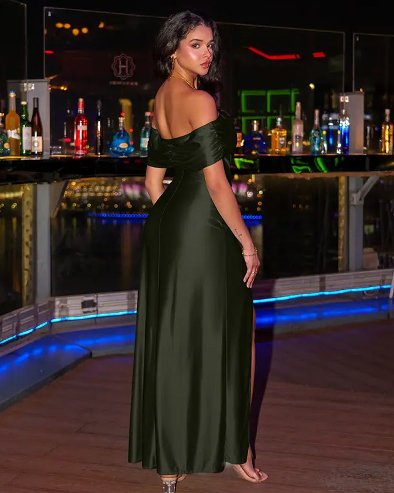 Off Shoulder High Split Bodycon Maxi Dress