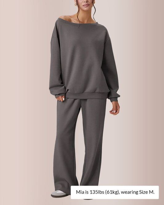 WILLLUXE® Women’s Sloping Shoulder Top & Wide-Leg Co-ord Set