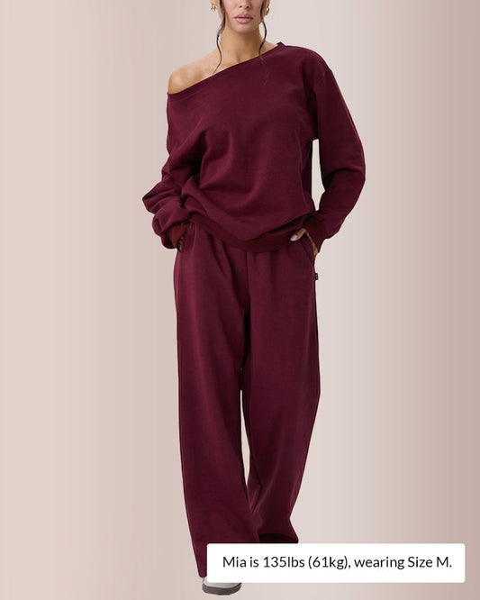 WILLLUXE® Women’s Sloping Shoulder Top & Wide-Leg Co-ord Set