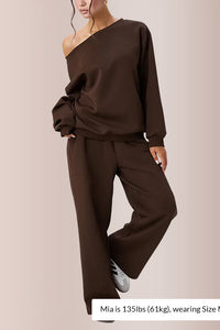 Willluxe® Women’s Sloping Shoulder Top & Wide-Leg Co-ord Set