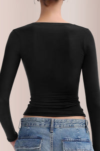 Willluxe® Women’s Scoop Neck Double-Layer Long Sleeve Slim Top