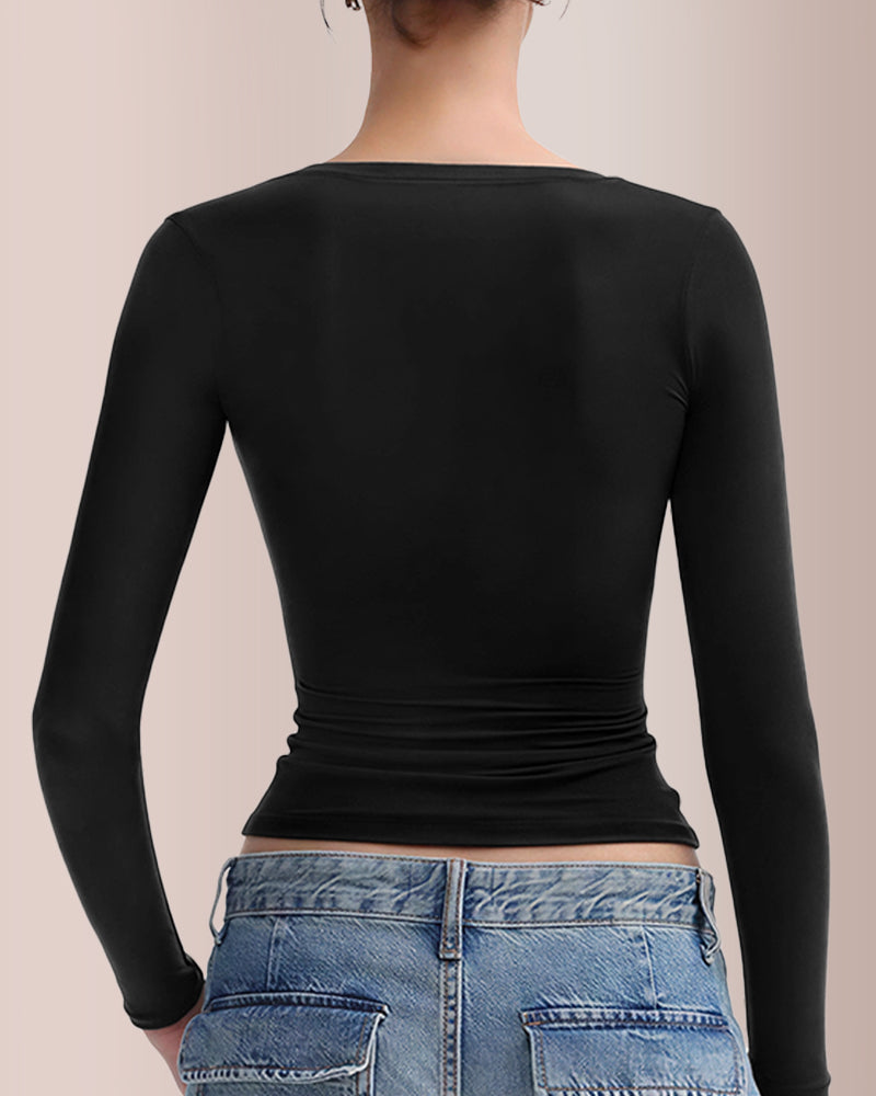 Willluxe® Women’s Scoop Neck Double-Layer Long Sleeve Slim Top