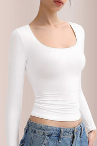 Willluxe® Women’s Scoop Neck Double-Layer Long Sleeve Slim Top