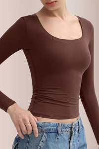 Willluxe® Women’s Scoop Neck Double-Layer Long Sleeve Slim Top