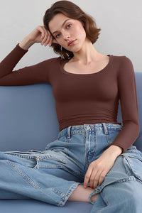 Willluxe® Women’s Scoop Neck Double-Layer Long Sleeve Slim Top