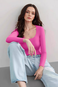 Willluxe® Women’s Scoop Neck Double-Layer Long Sleeve Slim Top