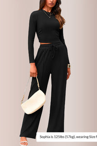Willluxe® Ribbed Knit Crop Top & Wide-Leg Lounge Set