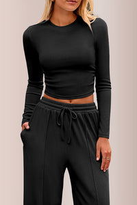Willluxe® Ribbed Knit Crop Top & Wide-Leg Lounge Set