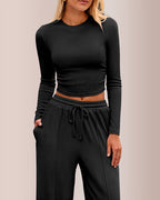 Willluxe® Ribbed Knit Crop Top & Wide-Leg Lounge Set