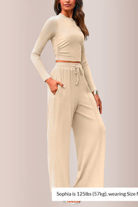 Willluxe® Ribbed Knit Crop Top & Wide-Leg Lounge Set