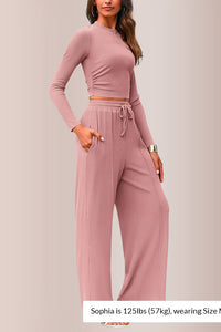 Willluxe® Ribbed Knit Crop Top & Wide-Leg Lounge Set