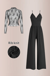 Willluxe® Women’s Lace Tee & Cami Jumpsuit Two-Piece Set