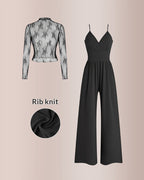 Willluxe® Women’s Lace Tee & Cami Jumpsuit Two-Piece Set