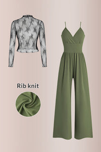 Willluxe® Women’s Lace Tee & Cami Jumpsuit Two-Piece Set