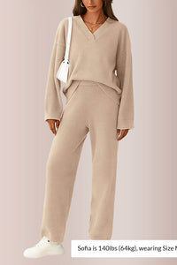 Willluxe® Women’s V-Neck Top & Wide-Leg Lounge Set