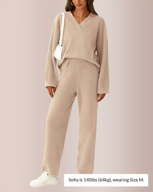 WILLLUXE® Women’s V-Neck Top & Wide-Leg Lounge Set