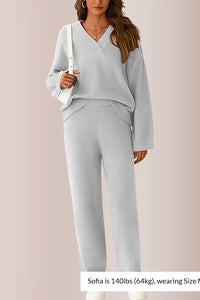 Willluxe® Women’s V-Neck Top & Wide-Leg Lounge Set