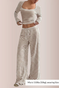Willluxe® Women’s Stripe Square Neck Crop Top & Wide Leg Pants Set