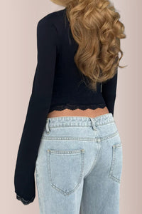 Willluxe®Y2K Lace Trim Square Neck Fitted Top