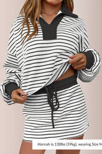 Willluxe®Striped 2 Piece Outfits Casual Sweatshirt Skirt Set