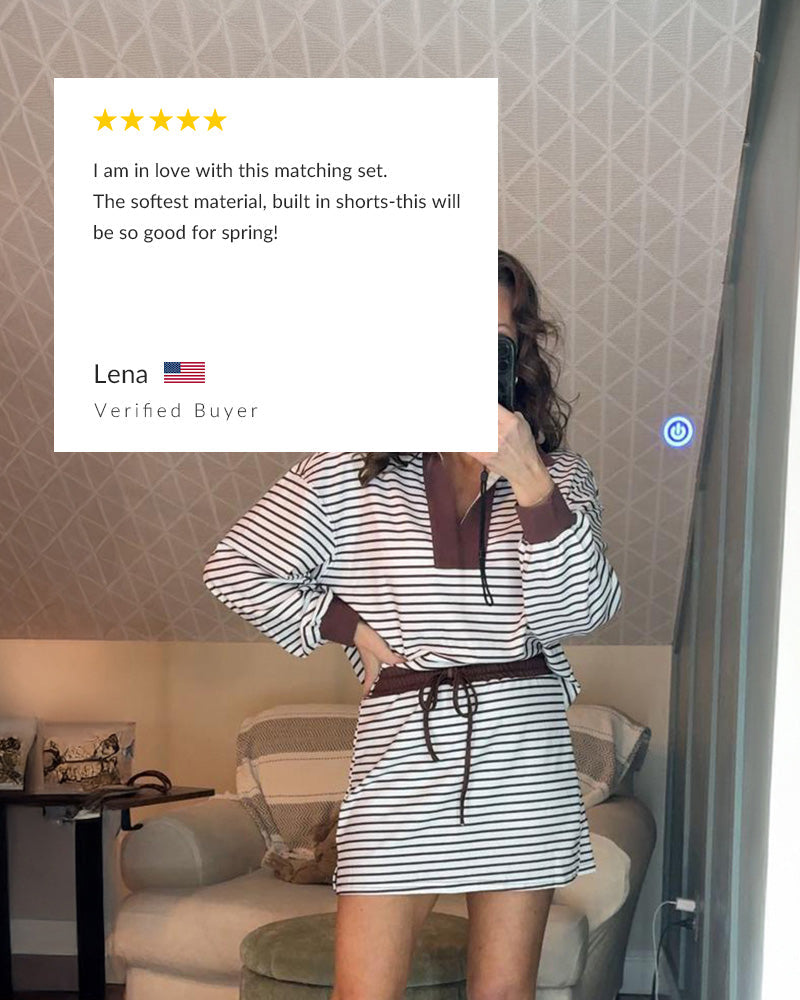Willluxe®Striped 2 Piece Outfits Casual Sweatshirt Skirt Set