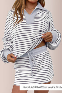 Willluxe®Striped 2 Piece Outfits Casual Sweatshirt Skirt Set