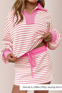 Willluxe®Striped 2 Piece Outfits Casual Sweatshirt Skirt Set