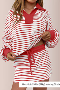 Willluxe®Striped 2 Piece Outfits Casual Sweatshirt Skirt Set