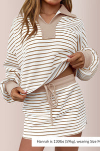 Willluxe®Striped 2 Piece Outfits Casual Sweatshirt Skirt Set