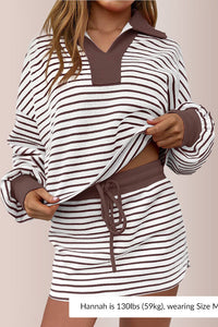 Willluxe®Striped 2 Piece Outfits Casual Sweatshirt Skirt Set