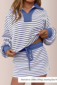 Willluxe®Striped 2 Piece Outfits Casual Sweatshirt Skirt Set